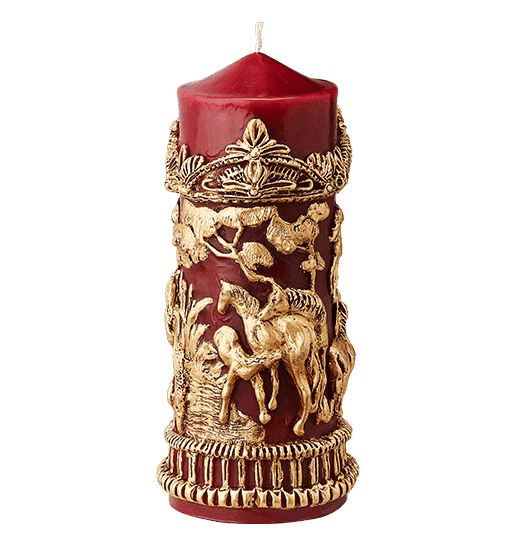 RED AND GOLD HORSES FRIEZE CANDLE