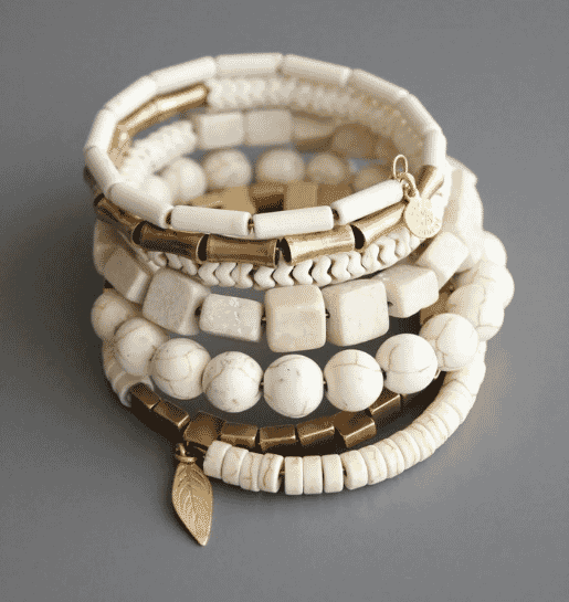 WHITE STONE AND BRASS WRAP BRACELET