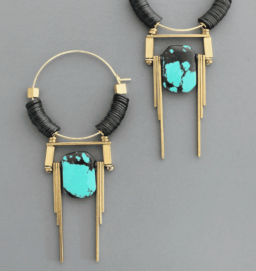 ART DECO TURQUOISE HOOP EARRINGS