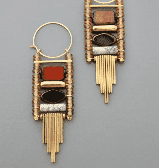 LONG HOOP GLASS STONE EARRINGS