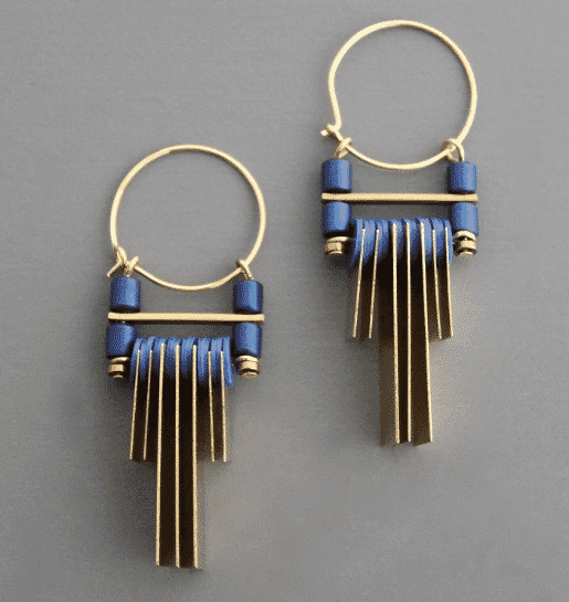GEOMETRIC BLUE HEMATITE HOOP EARRINGS