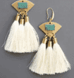 TURQUOISE STONE AND WHITE SILK TASSEL EARRINGS