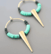 GREEN VULCANITE AND BRASS SPIKE HOOP EARRINGS